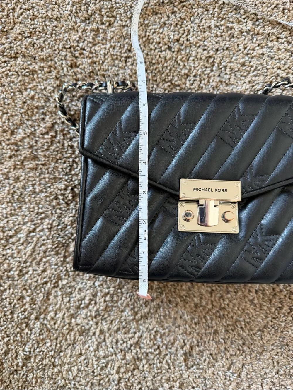 MICHAEL KORS Black Quilted Silver Chain Strap Crossbody Shoulder Bag with Wallet